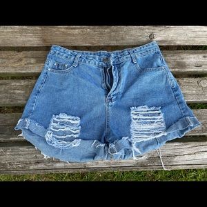 Shein High Rise Distressed Shorts